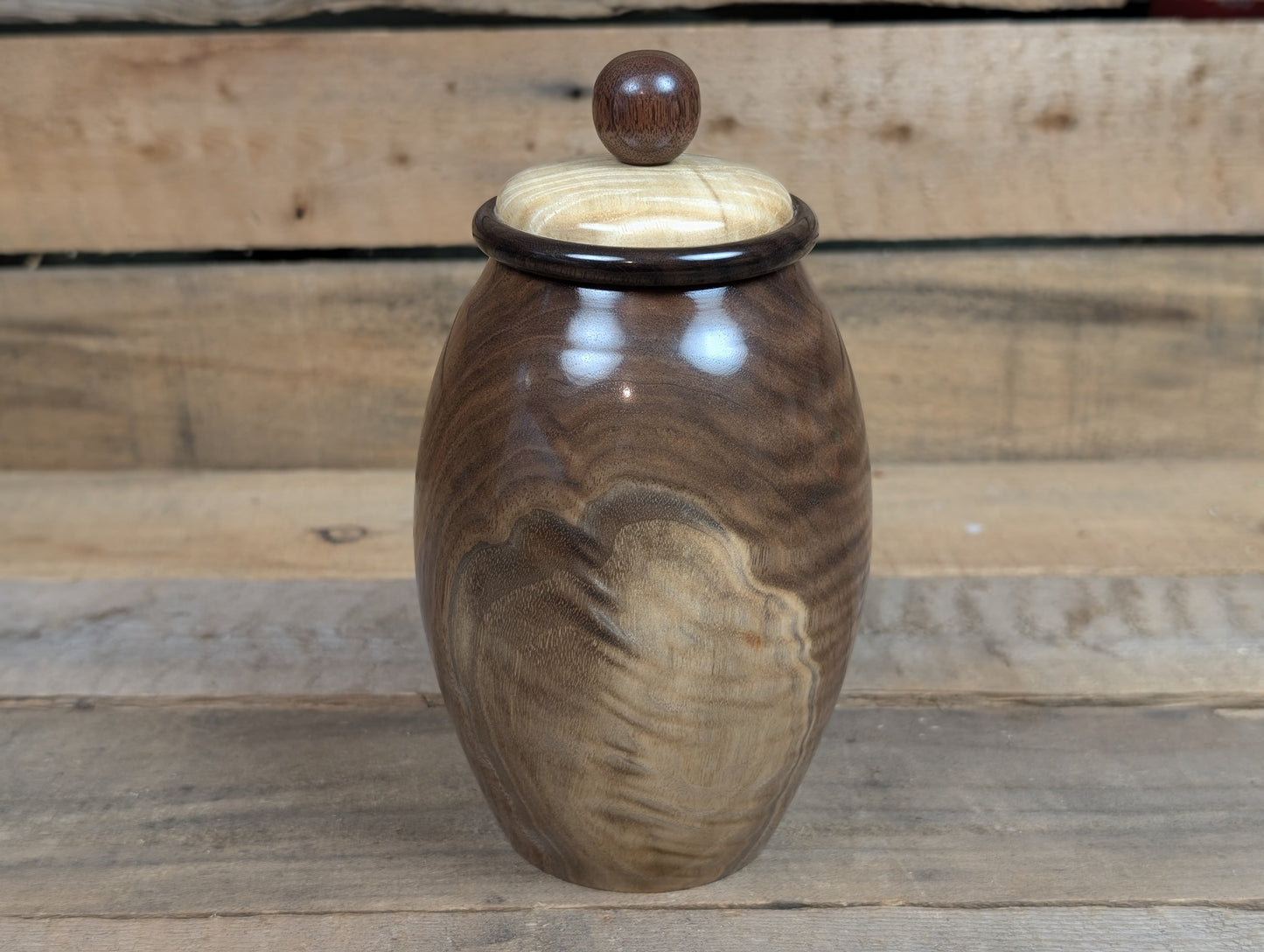 Highly figured black walnut jar