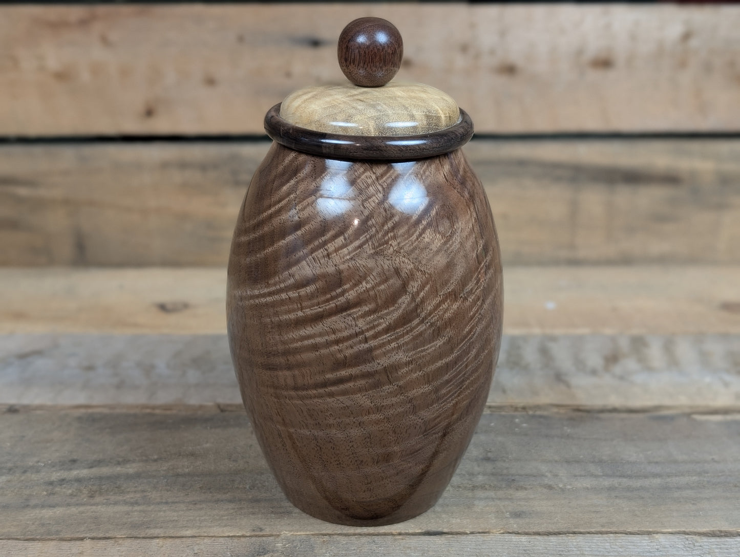 Highly figured black walnut jar