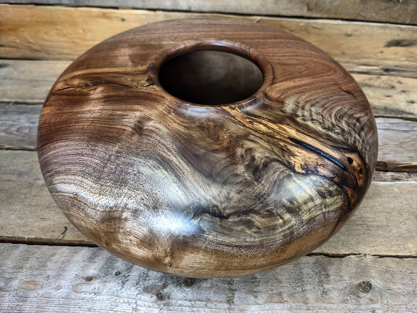 Figured black walnut crotchwood hollow form
