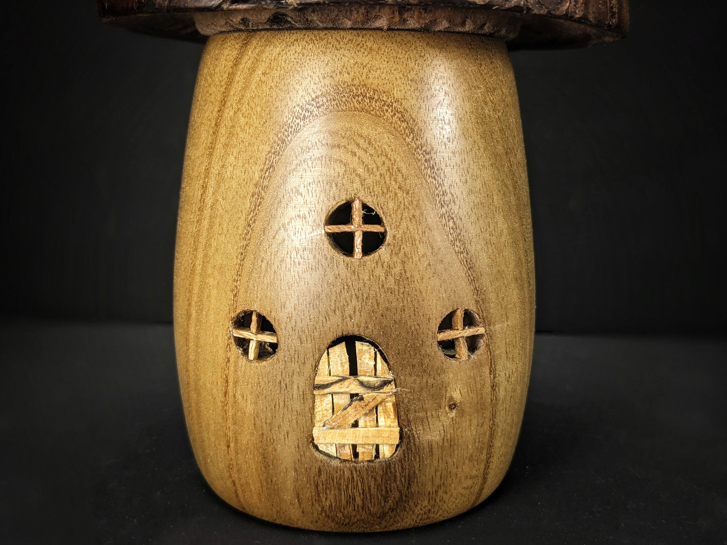 Live edge black walnut and catalpa gnome home