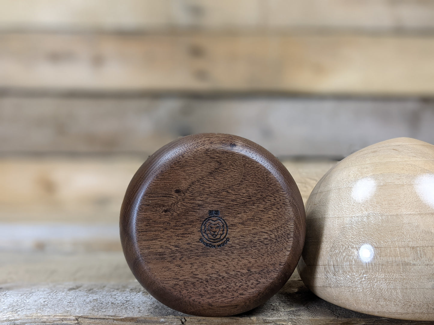 Button topped silver maple and black walnut gnome home