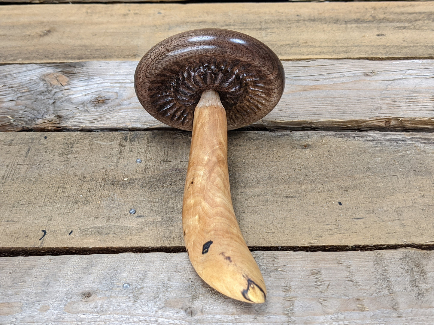 Black walnut and figured spalted maple darning mushroom