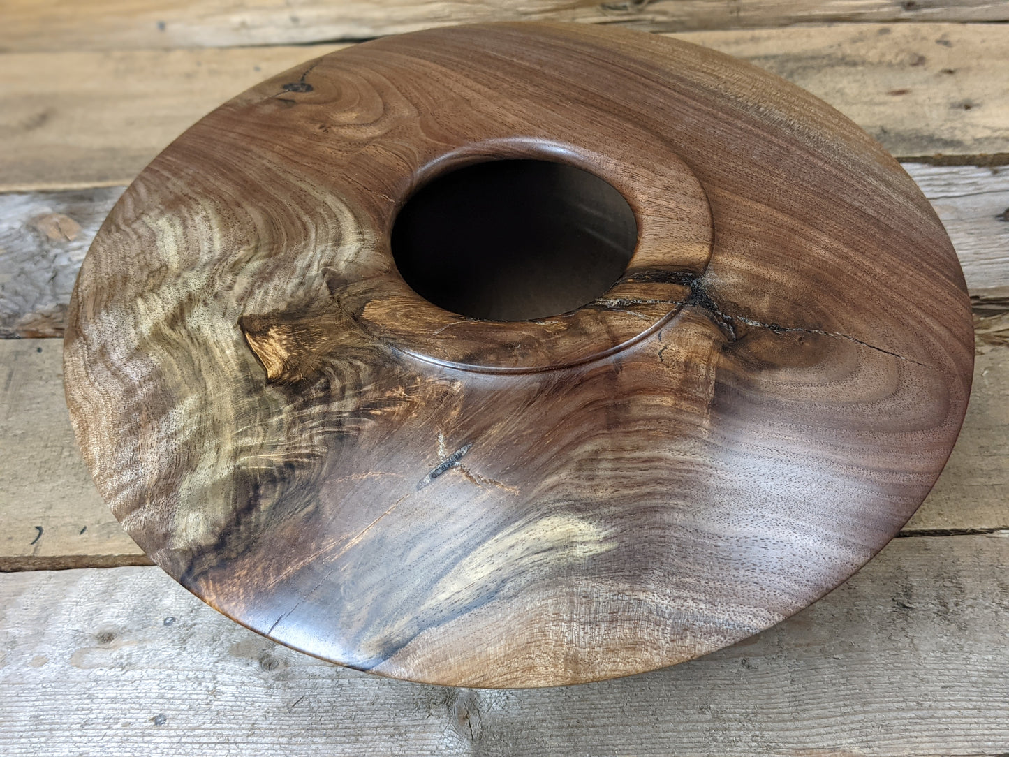 Figured black walnut crotchwood hollow form