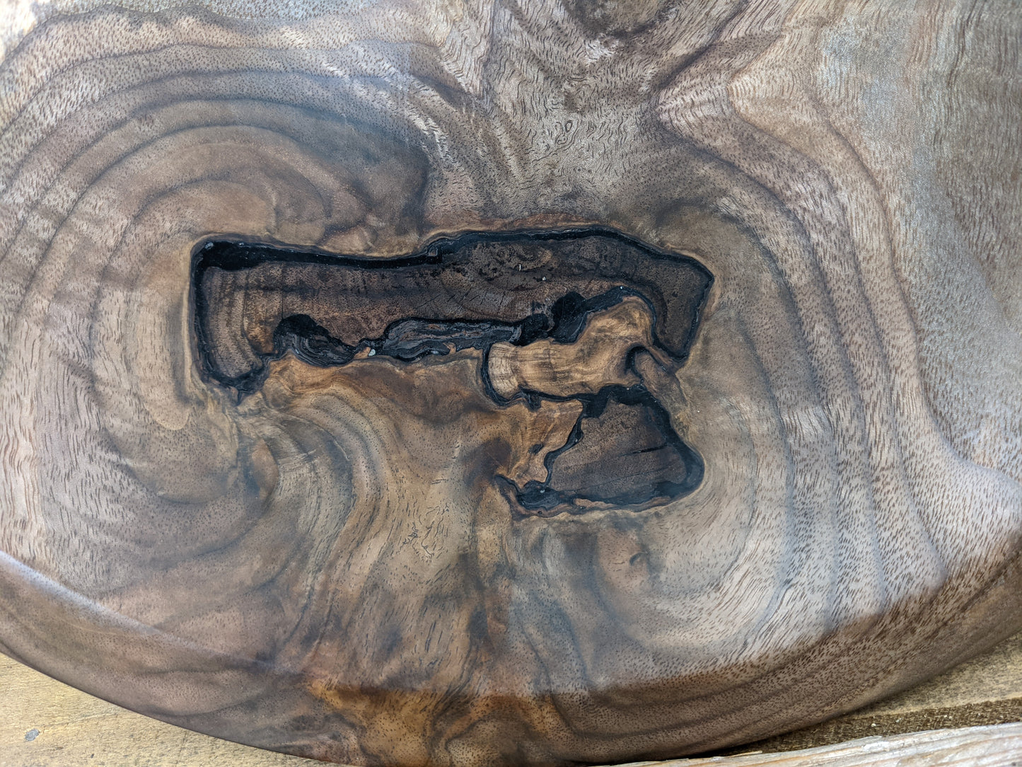 Large shallow black walnut serving dish