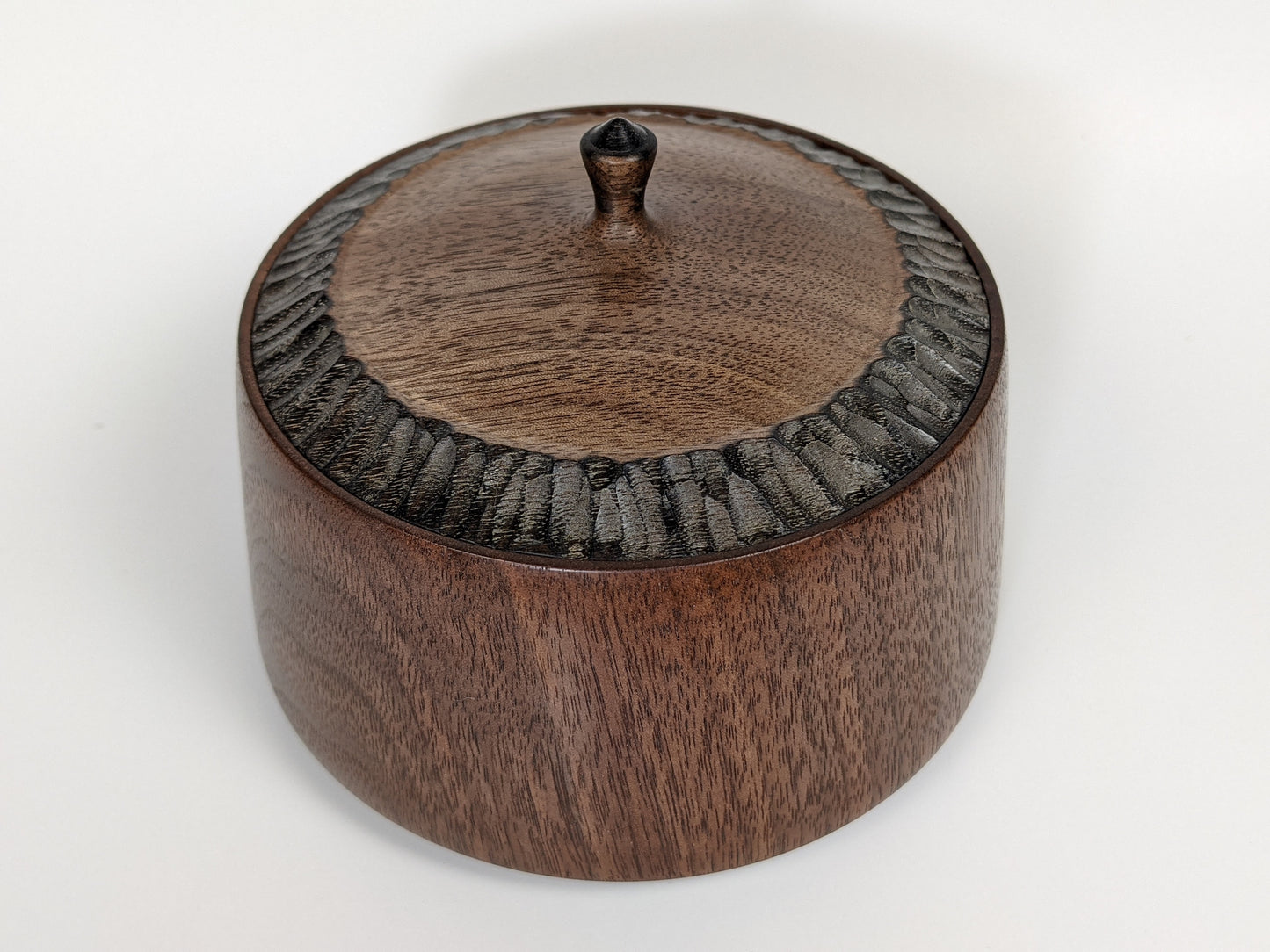 Textured lidded black walnut pot