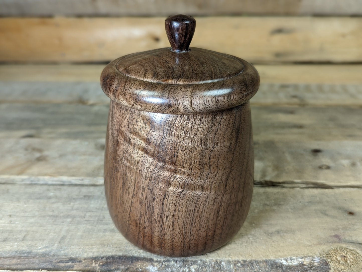 Figured black walnut pot