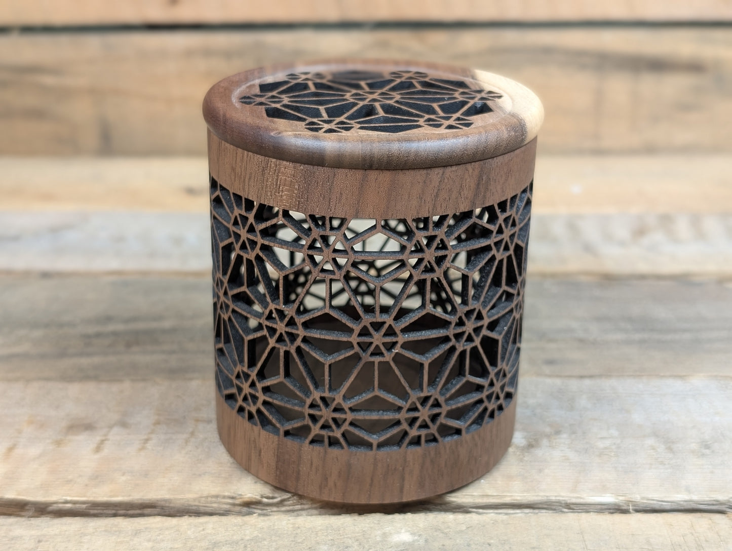 Laser cut kumiko style lidded pot