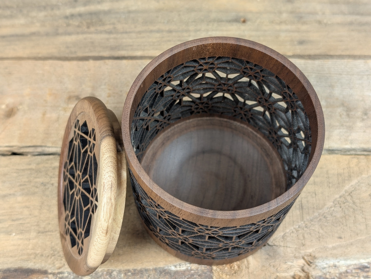 Laser cut kumiko style lidded pot