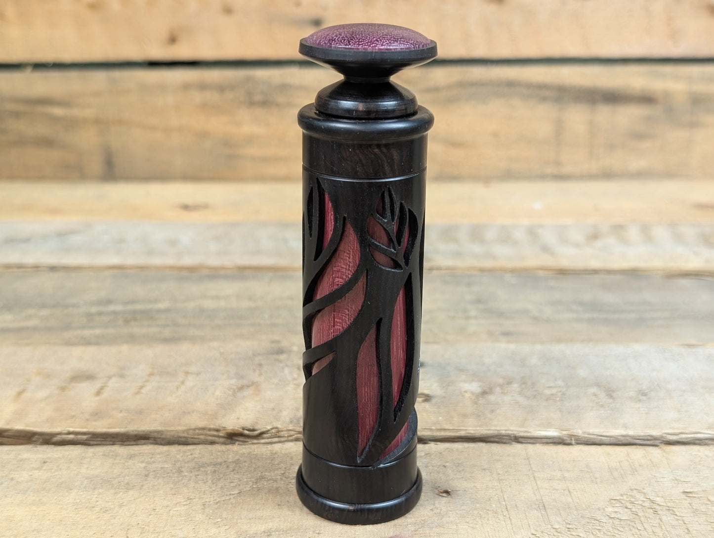 Layered laser cut blackwood canister box