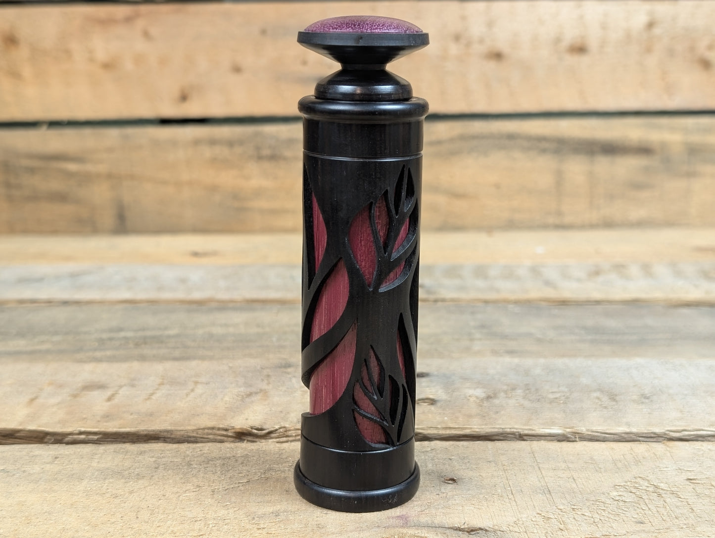 Layered laser cut blackwood canister box