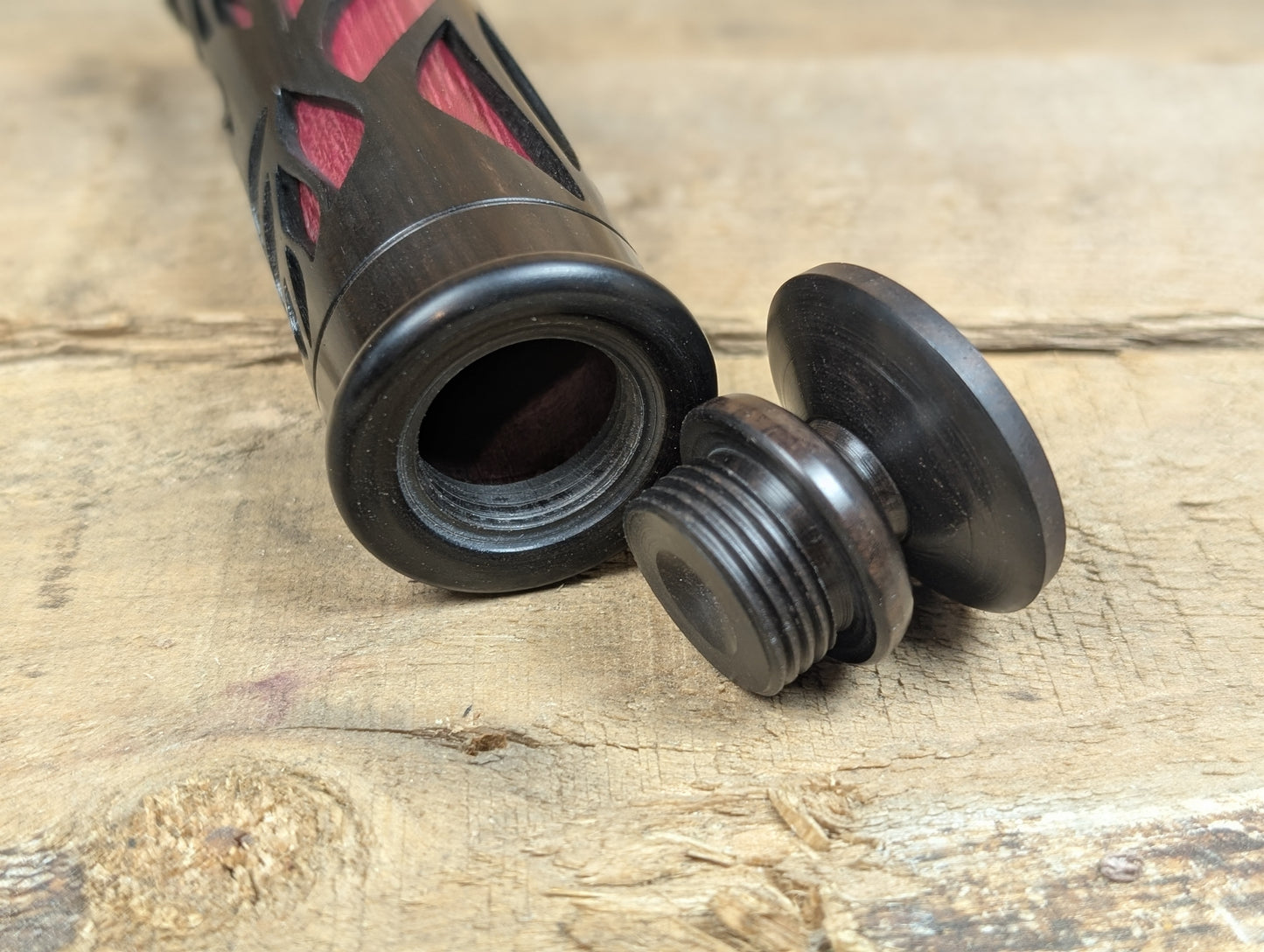 Layered laser cut blackwood canister box