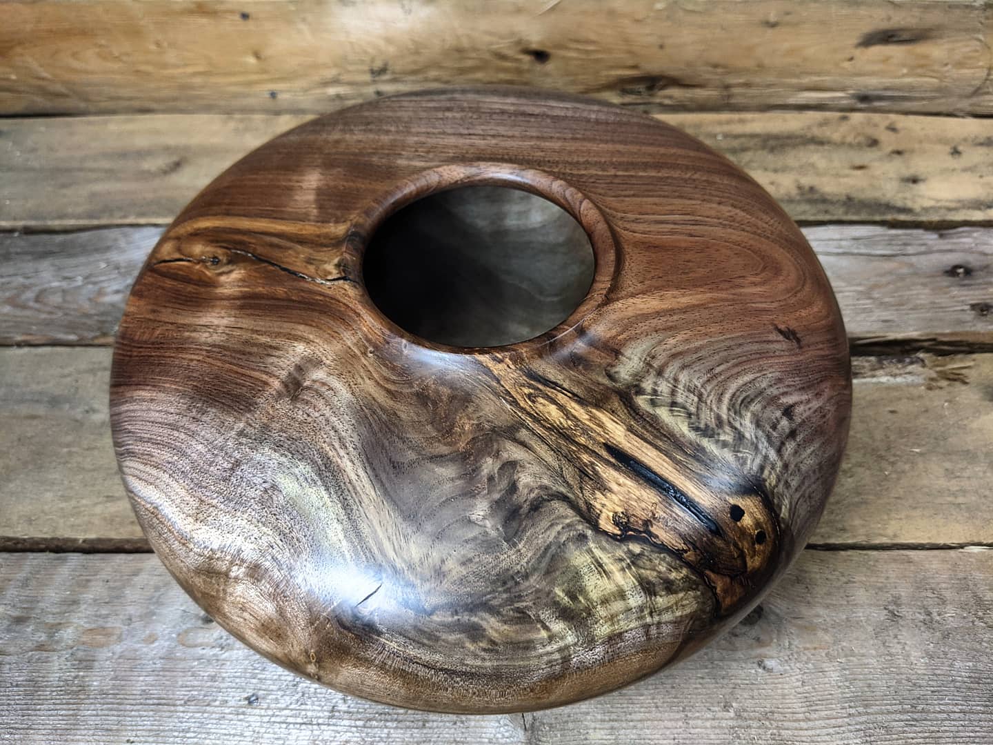 Figured black walnut crotchwood hollow form