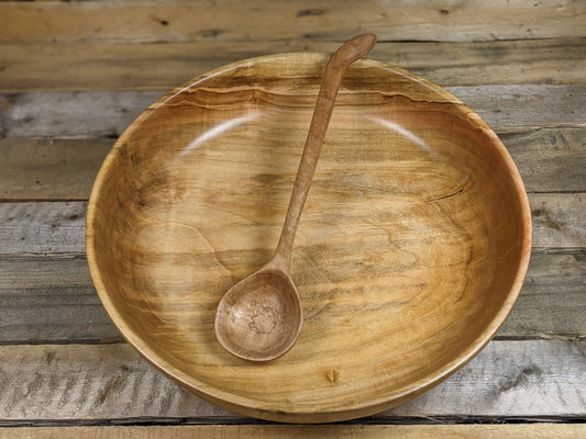 Silver maple salad bowl and serving spoon set