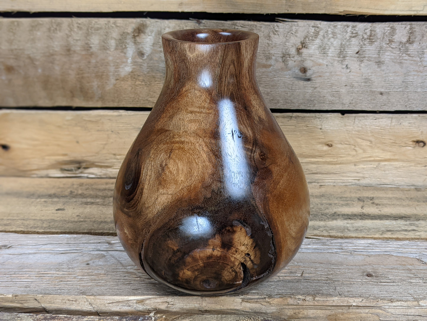 Knotty black walnut dry vase