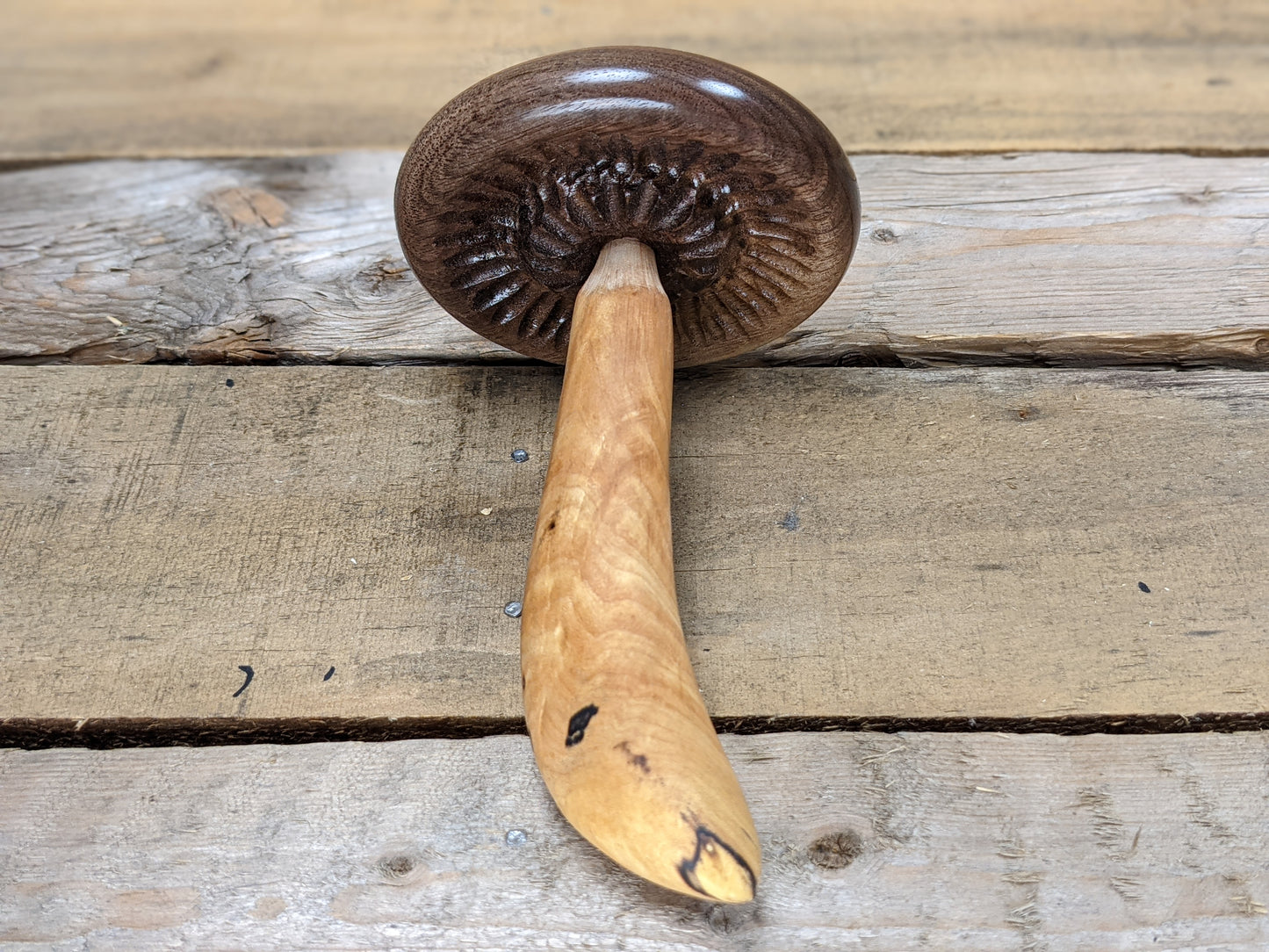 Black walnut and figured spalted maple darning mushroom