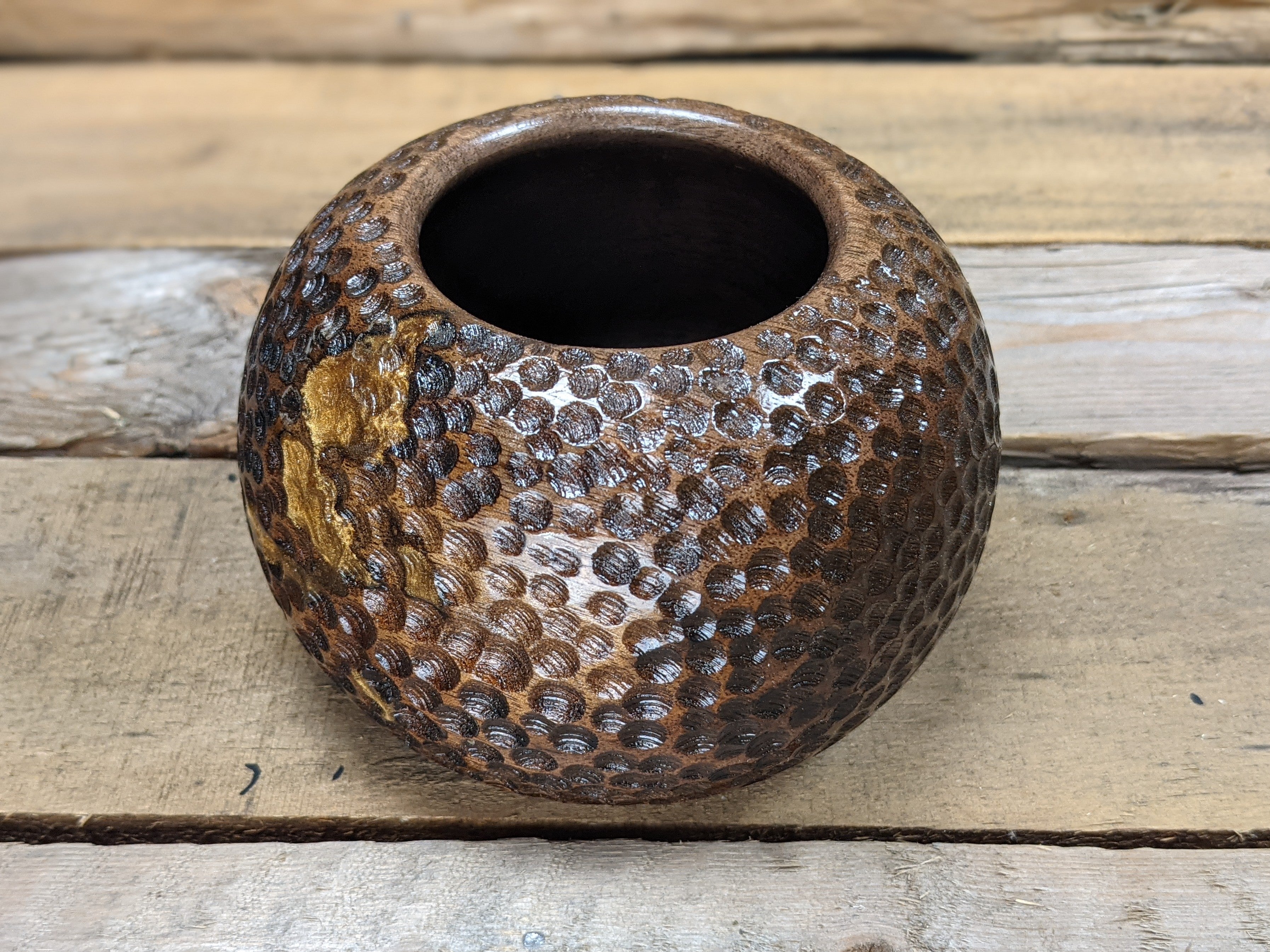 Dimpled black walnut desk pot