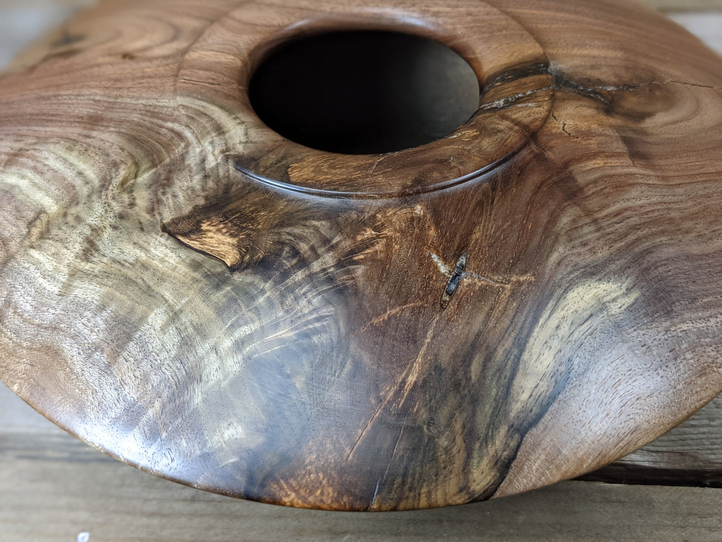 Figured black walnut crotchwood hollow form
