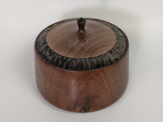 Textured lidded black walnut pot